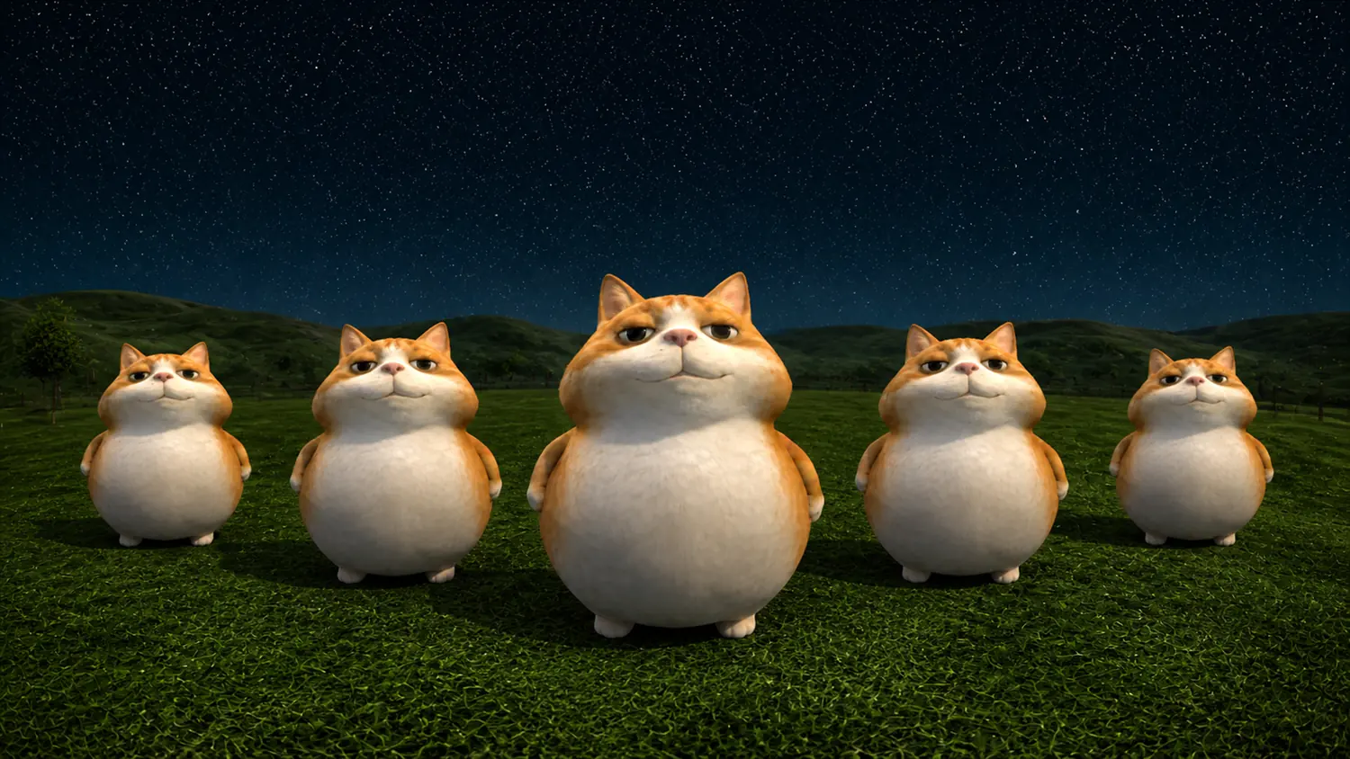 Five identical subjects in the field